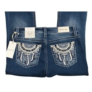 Miss Me Mid-Rise Bootcut Jeans Dark Wash Embroidered Dreamcatcher 29x32  Western